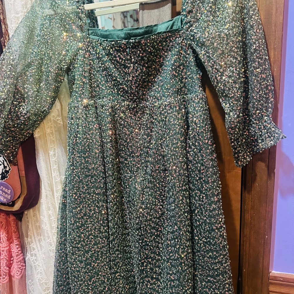 Emerald Sundae Altar’d State Mini Party Dress Sparkle Green & Gold S - Picture 11 of 16